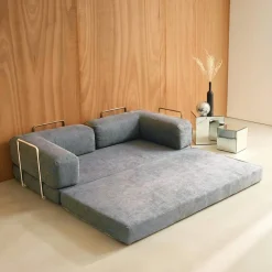 3-Sitzer-Schlafsofa im Vintage-Stil mit Cordbezug und verchromtem Außengestell