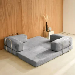 3-Sitzer-Schlafsofa im Vintage-Stil mit Cordbezug und verchromtem Außengestell