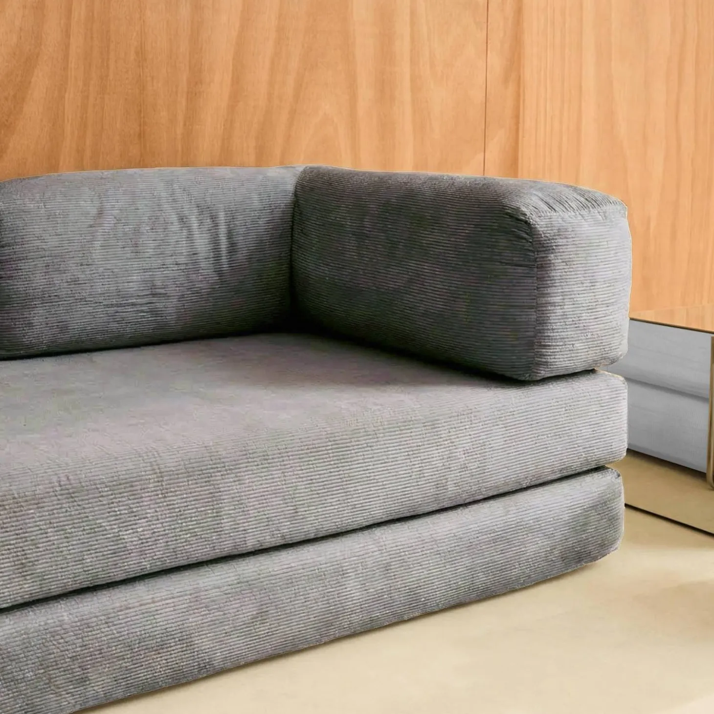 3-Sitzer-Schlafsofa im Vintage-Stil mit Cordbezug und verchromtem Außengestell