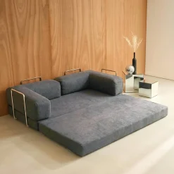 3-Sitzer-Schlafsofa im Vintage-Stil mit Cordbezug und verchromtem Außengestell