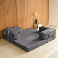 3-Sitzer-Schlafsofa im Vintage-Stil mit Cordbezug und verchromtem Außengestell