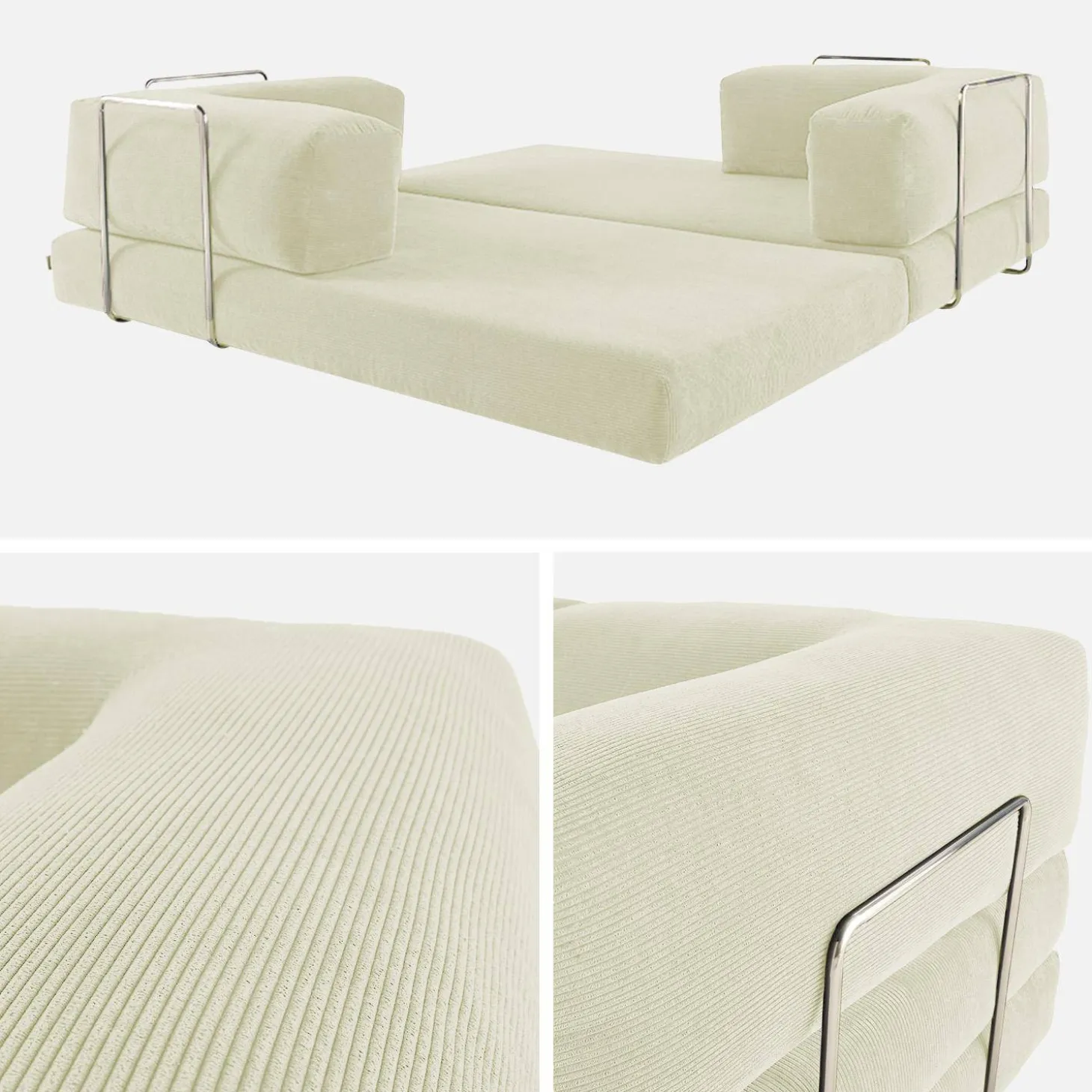 3-Sitzer-Schlafsofa im Vintage-Stil mit Cordbezug und verchromtem Außengestell