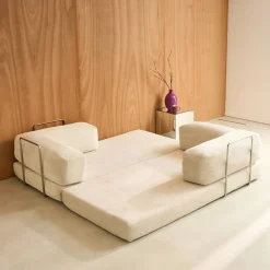 3-Sitzer-Schlafsofa im Vintage-Stil mit Cordbezug und verchromtem Außengestell