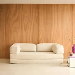 3-Sitzer-Schlafsofa im Vintage-Stil mit Cordbezug und verchromtem Außengestell