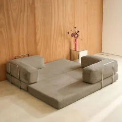 3-Sitzer-Schlafsofa im Vintage-Stil mit Cordbezug und verchromtem Außengestell