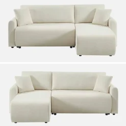 3-Sitzer Schlafsofa mit beidseitig montierbarer Recamiere, Stoffbezug und Stauraum