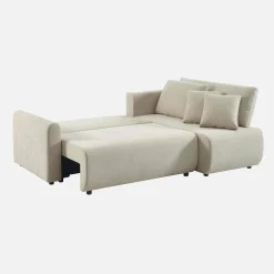 3-Sitzer Schlafsofa mit beidseitig montierbarer Recamiere, Stoffbezug und Stauraum