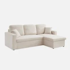 3-Sitzer Schlafsofa mit beidseitig montierbarer Recamiere und Bouclé-Bezug