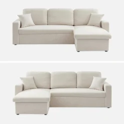 3-Sitzer Schlafsofa mit beidseitig montierbarer Recamiere und Bouclé-Bezug