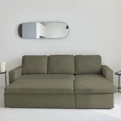 3-Sitzer Schlafsofa mit beidseitig montierbarer Recamiere und Bouclé-Bezug
