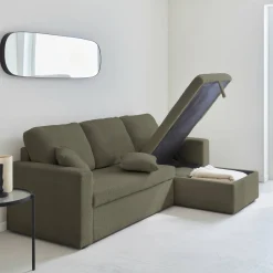 3-Sitzer Schlafsofa mit beidseitig montierbarer Recamiere und Bouclé-Bezug