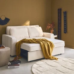 2-Sitzer Schlafsofa mit cremeweißem Bouclé-Bezug