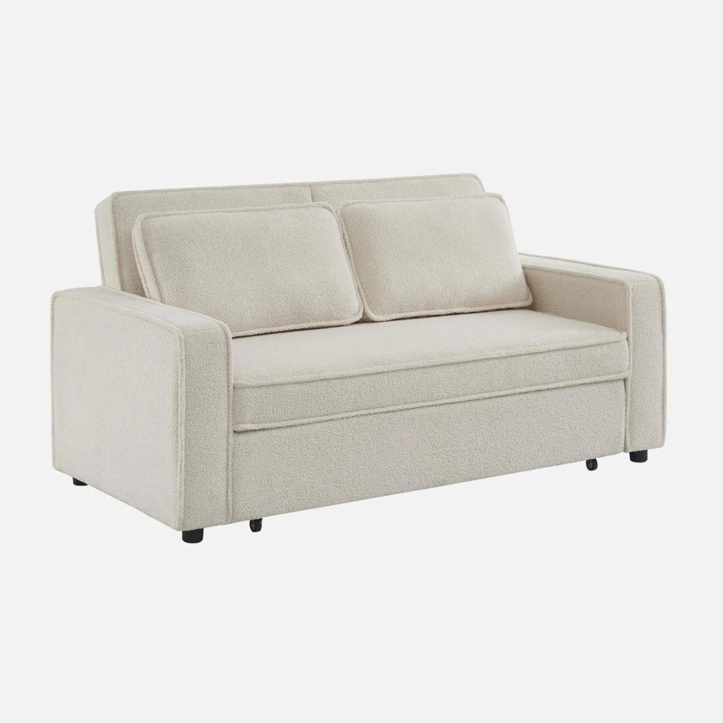 2-Sitzer Schlafsofa mit cremeweißem Bouclé-Bezug
