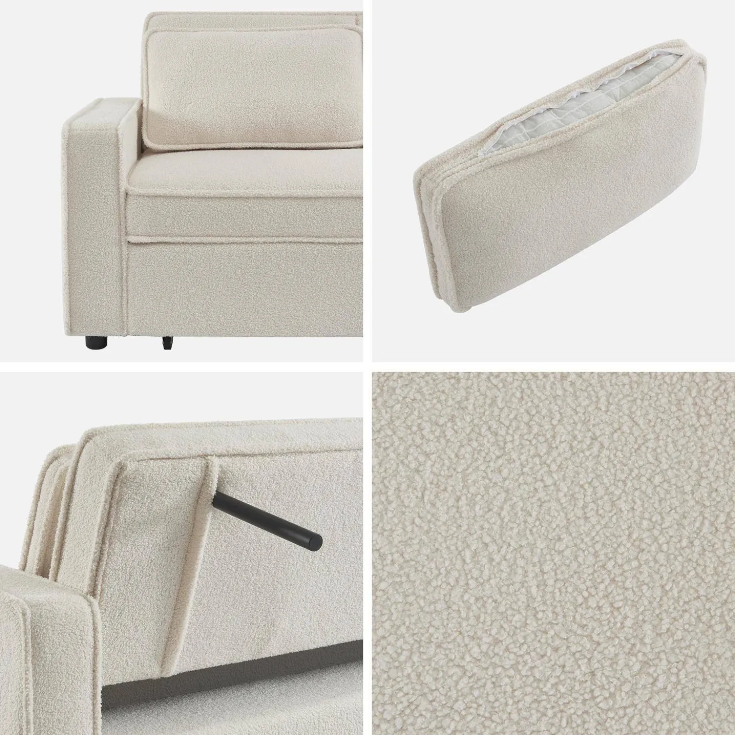 2-Sitzer Schlafsofa mit cremeweißem Bouclé-Bezug