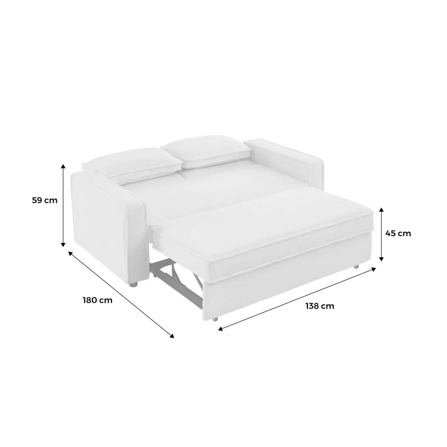 2-Sitzer Schlafsofa mit cremeweißem Bouclé-Bezug