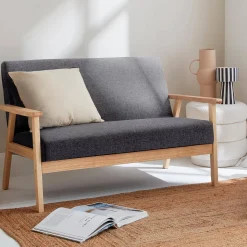 2-Sitzer Sitzbank mit Stoffbezug und Holzbeinen