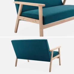 2-Sitzer Sitzbank mit Stoffbezug und Holzbeinen