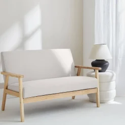 2-Sitzer Sitzbank mit Stoffbezug und Holzbeinen