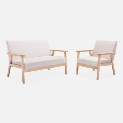 2-Sitzer Sitzbank mit Stoffbezug und Holzbeinen