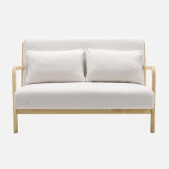 2-Sitzer-Sitzbank + Sessel aus Holz mit Bouclé-Bezug