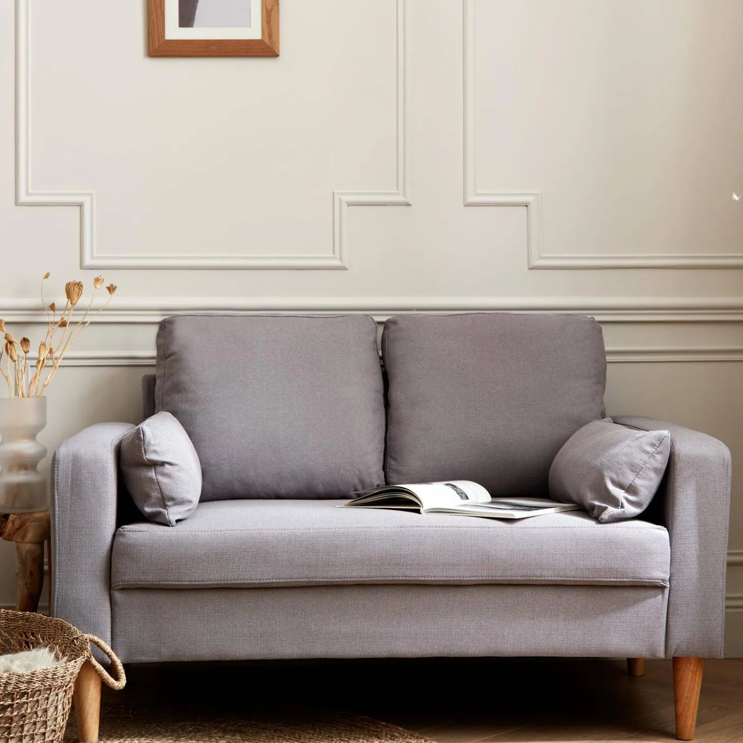 2-Sitzer Sofa, Bezug aus Polyester, Füße aus Holz