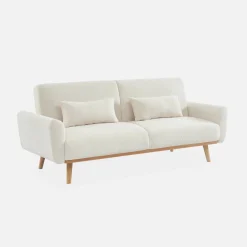 2-3-Sitzer Sofa mit Bouclé-Bezug Schlaffunktion und Holzbeinen