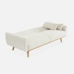2-3-Sitzer Sofa mit Bouclé-Bezug Schlaffunktion und Holzbeinen