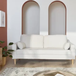 3-Sitzer-Sofa mit Bouclé Teddystoff und Holzbeinen