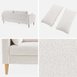 3-Sitzer-Sofa mit Bouclé Teddystoff und Holzbeinen