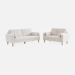 3-Sitzer-Sofa mit Bouclé Teddystoff und Holzbeinen