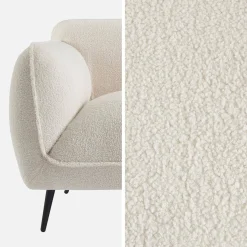 3-Sitzer-Sofa mit cremefarbenem Bouclé-Bezug und Metallbeinen