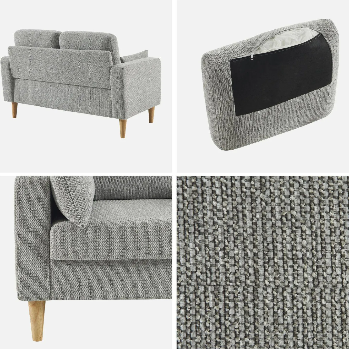 2-Sitzer Sofa mit Heveaholz und Chenille-Bezug