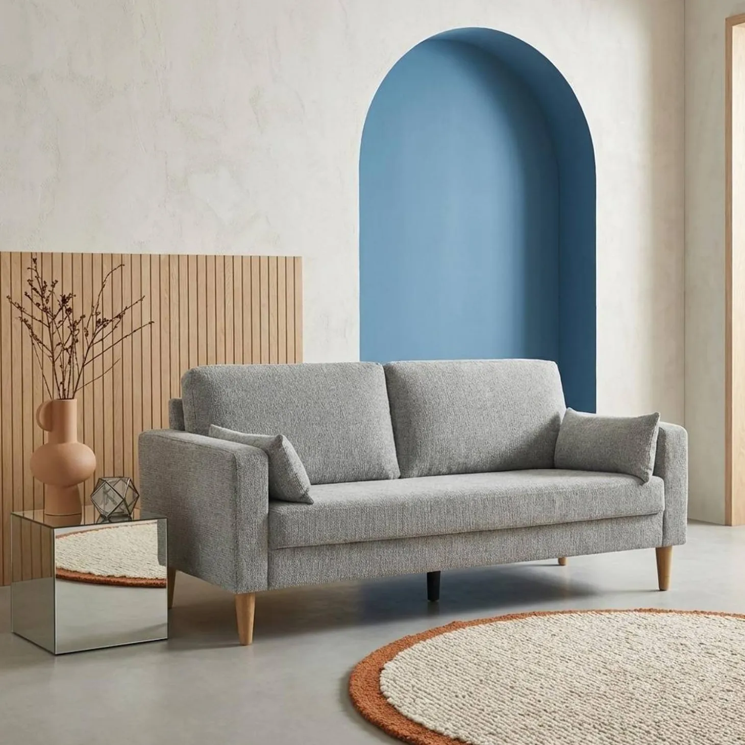 3-Sitzer Sofa mit Heveaholz und Chenille-Bezug