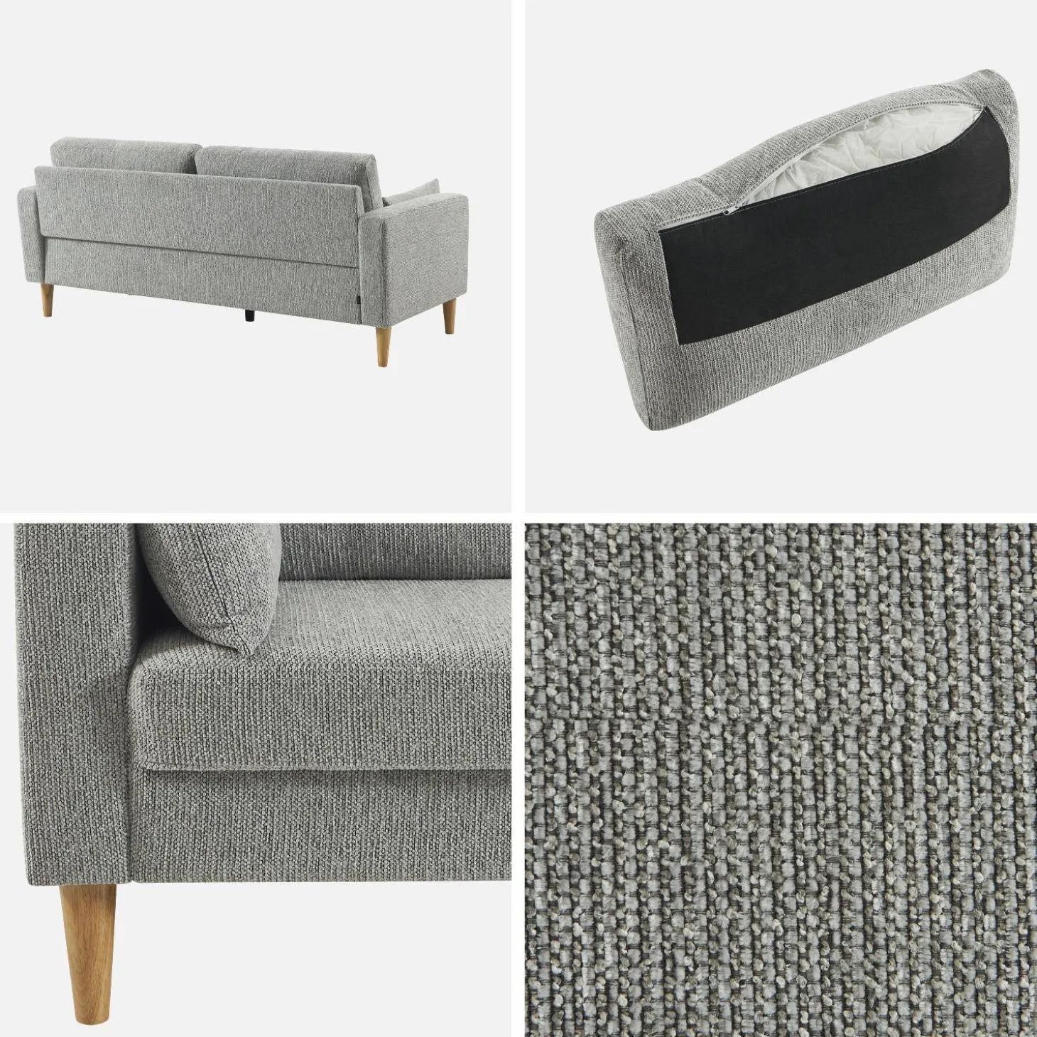 3-Sitzer Sofa mit Heveaholz und Chenille-Bezug