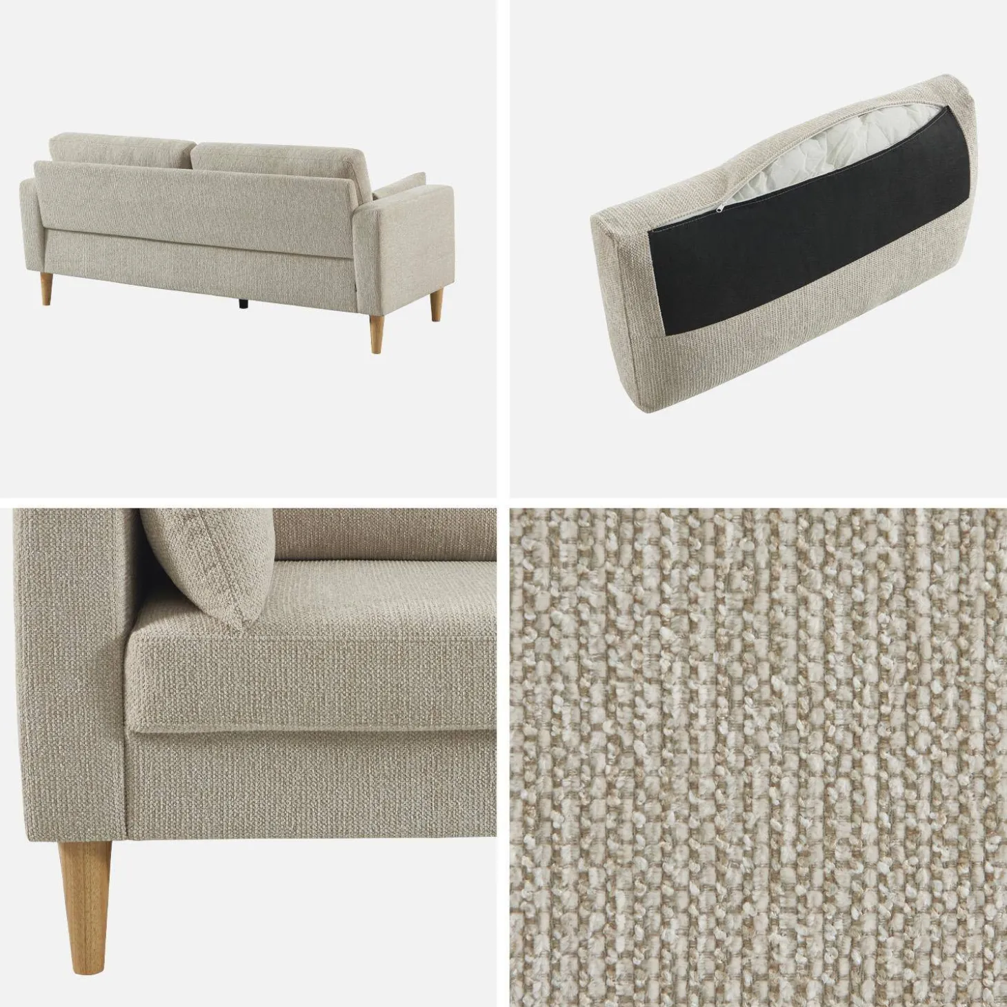 3-Sitzer Sofa mit Heveaholz und Chenille-Bezug