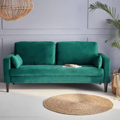 3-Sitzer Sofa mit Samtbezug und Holzbeinen