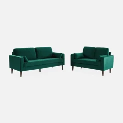 3-Sitzer Sofa mit Samtbezug und Holzbeinen