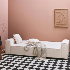 3-Sitzer-Sofa mit Schlaffunktion, cremeweißer Bouclébezug