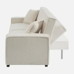 3-Sitzer-Sofa mit Schlaffunktion, cremeweißer Bouclébezug