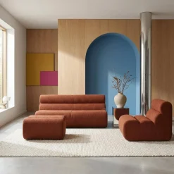 2-Sitzer-Sofa mit Sessel und Hocker, strukturierter Bouclé-Bezug