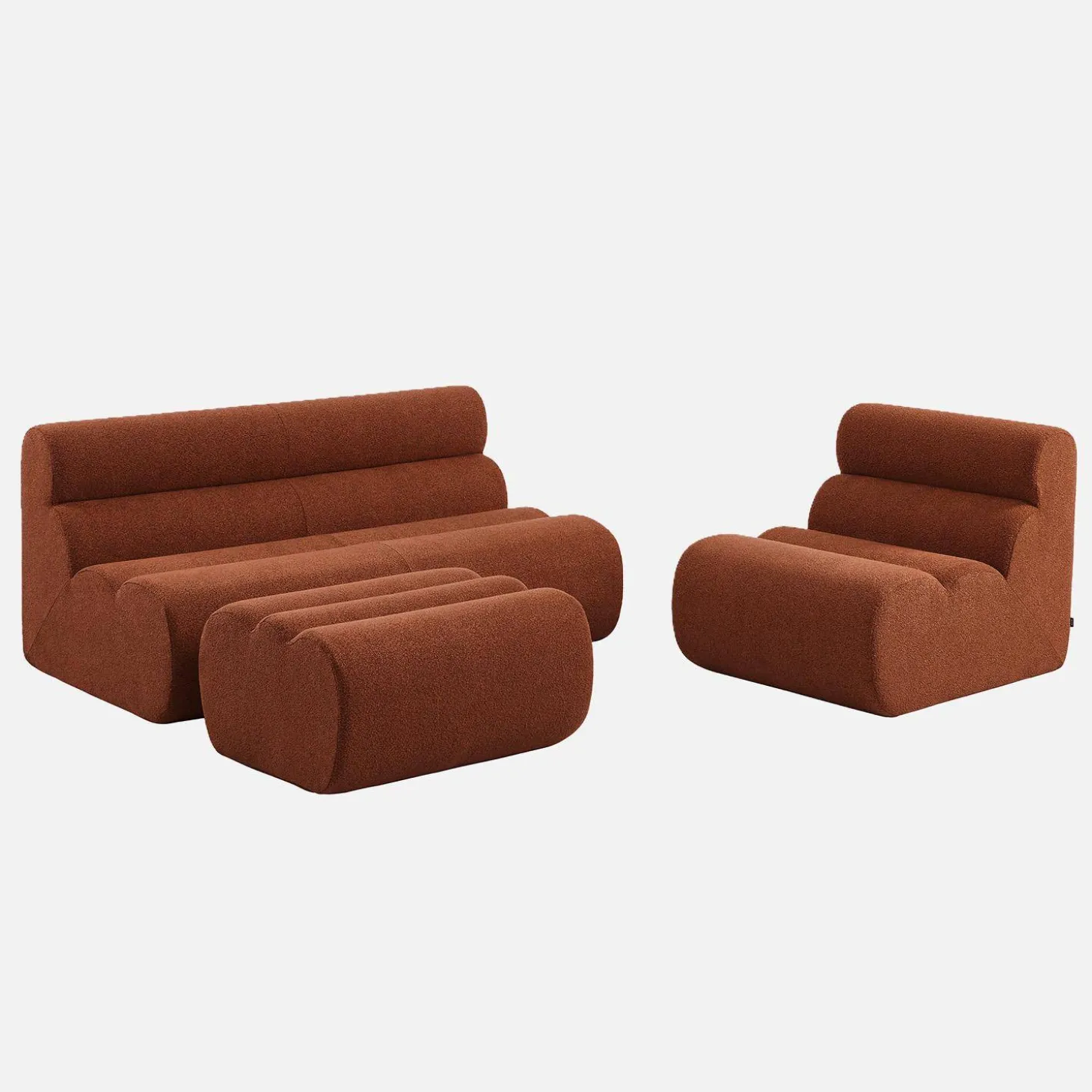 2-Sitzer-Sofa mit Sessel und Hocker, strukturierter Bouclé-Bezug