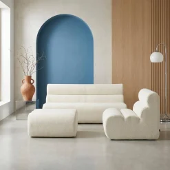 2-Sitzer-Sofa mit Sessel und Hocker, strukturierter Bouclé-Bezug