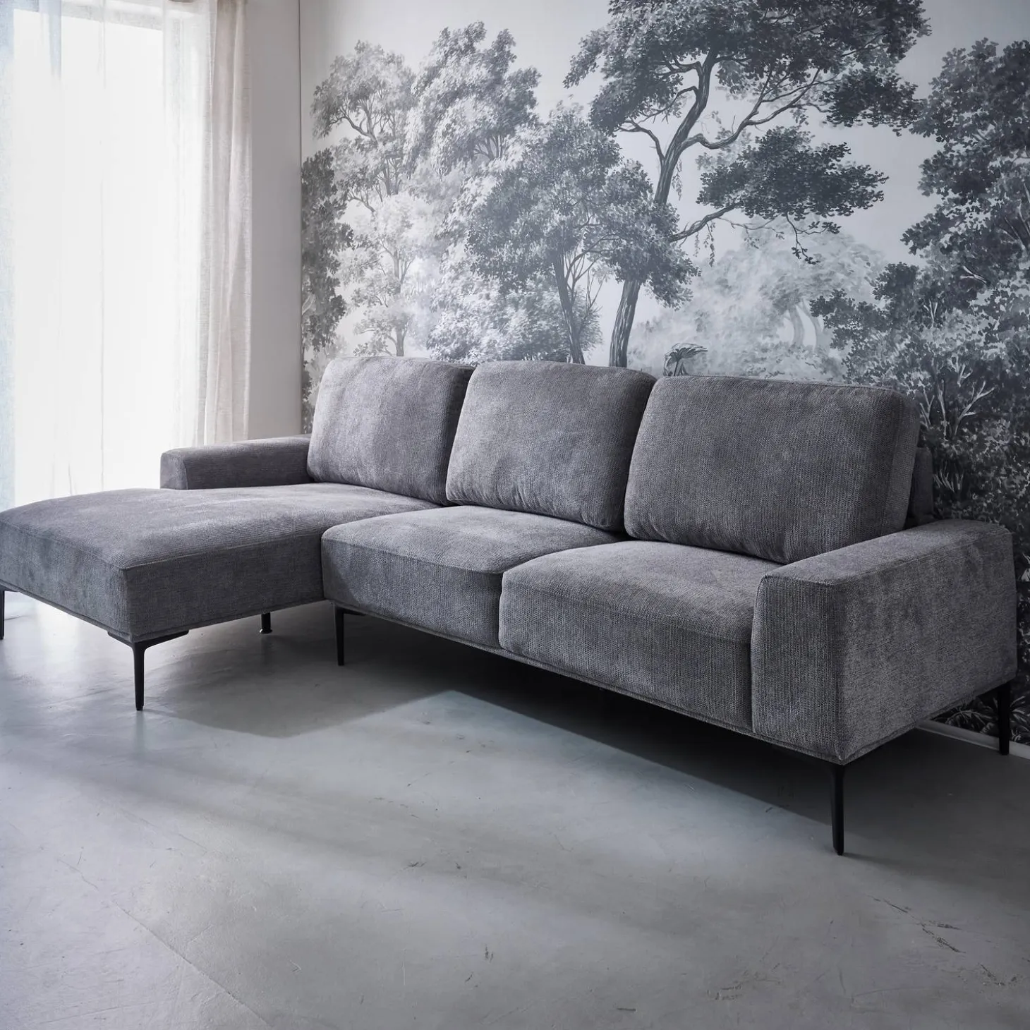 3-Sitzer-Sofa mit Stoffbezug - Recamiere links