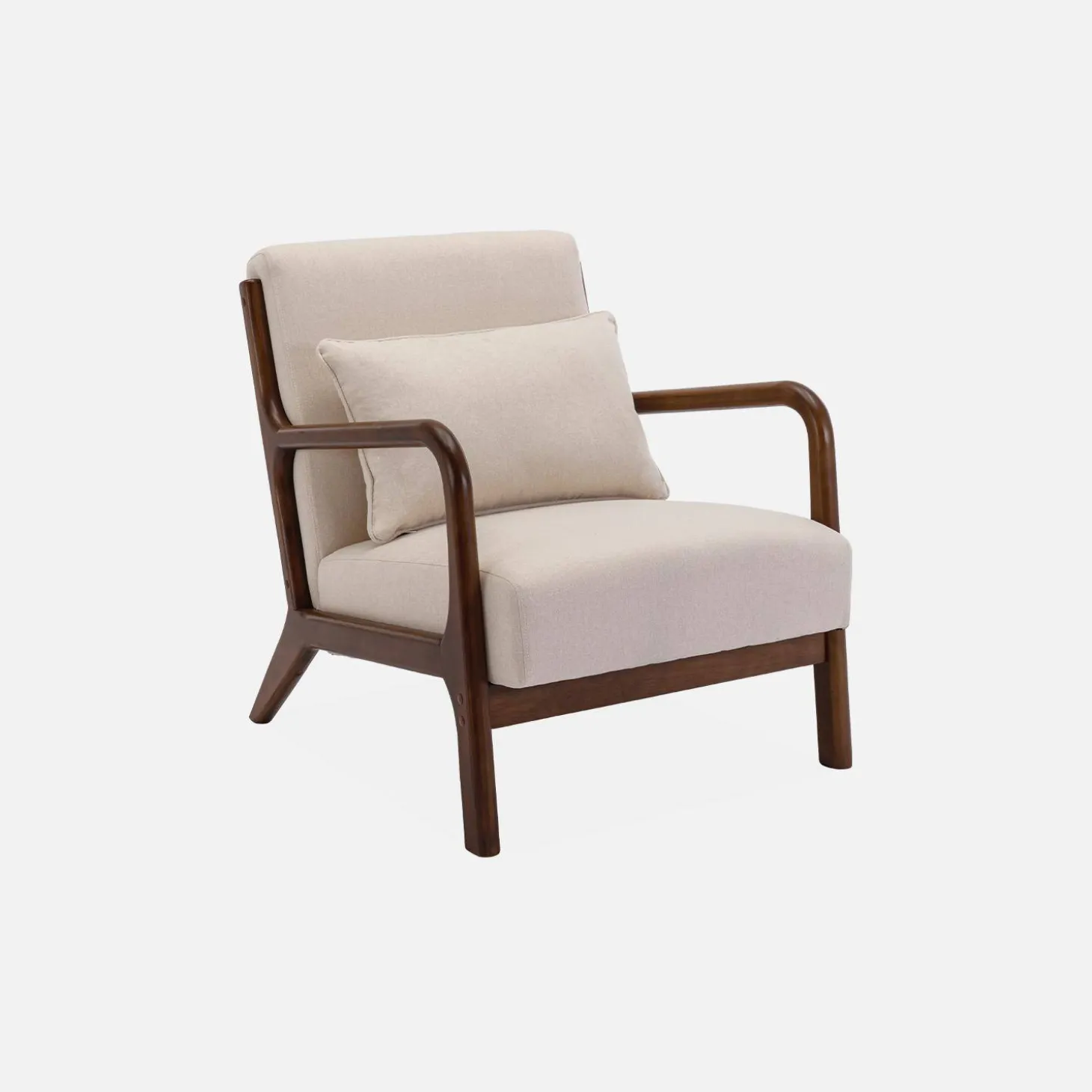 2-Sitzer Sofa + Sessel aus nussbaumfarbenem Hevea-Holz mit Bezug in beige