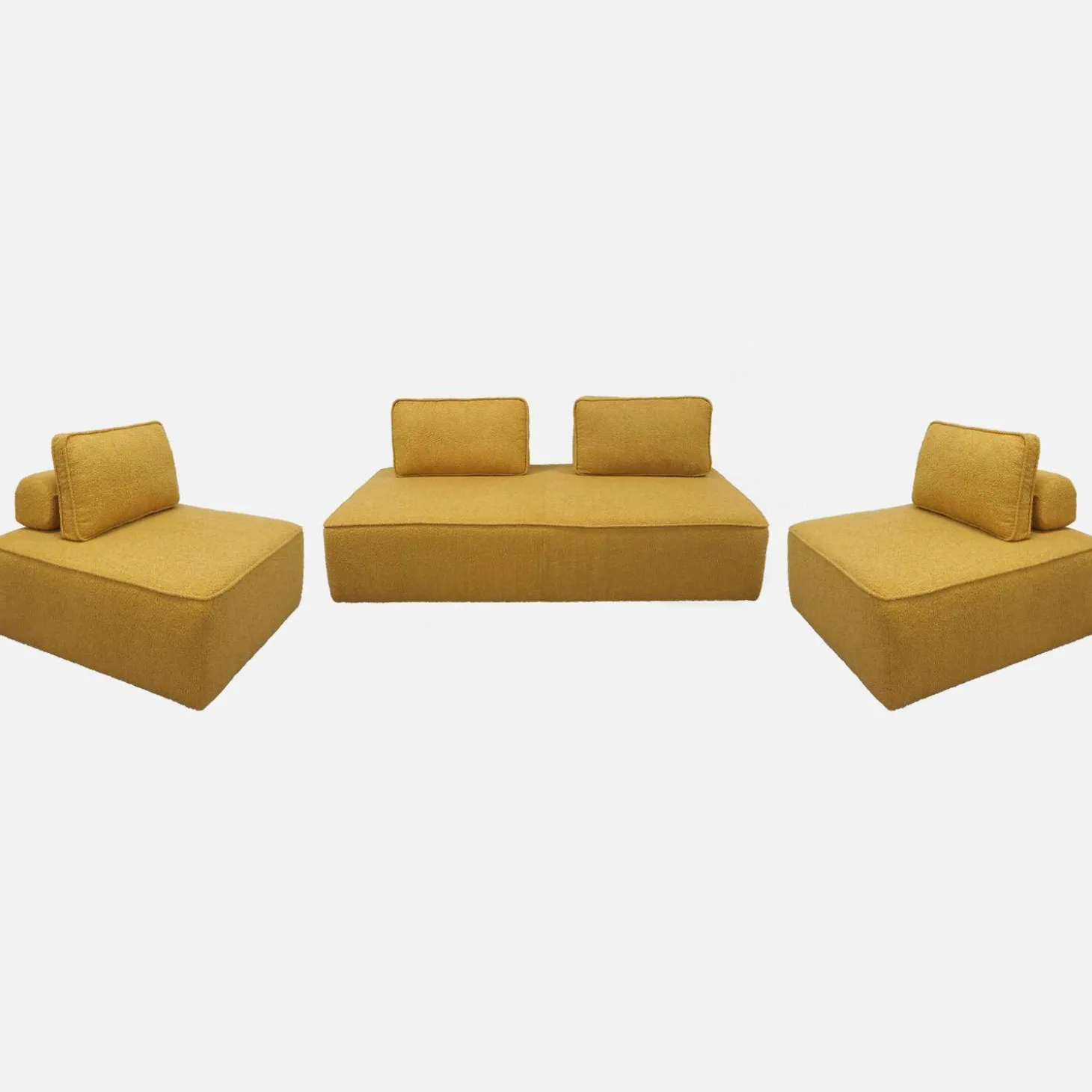 2-Sitzer Sofa und 2 Sessel mit Bouclé-Bezug für ein modulares Sofa