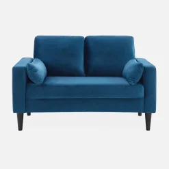 2-Sitzer-Vintage-Sofa mit Samt und Füßen aus Hevea-Holz