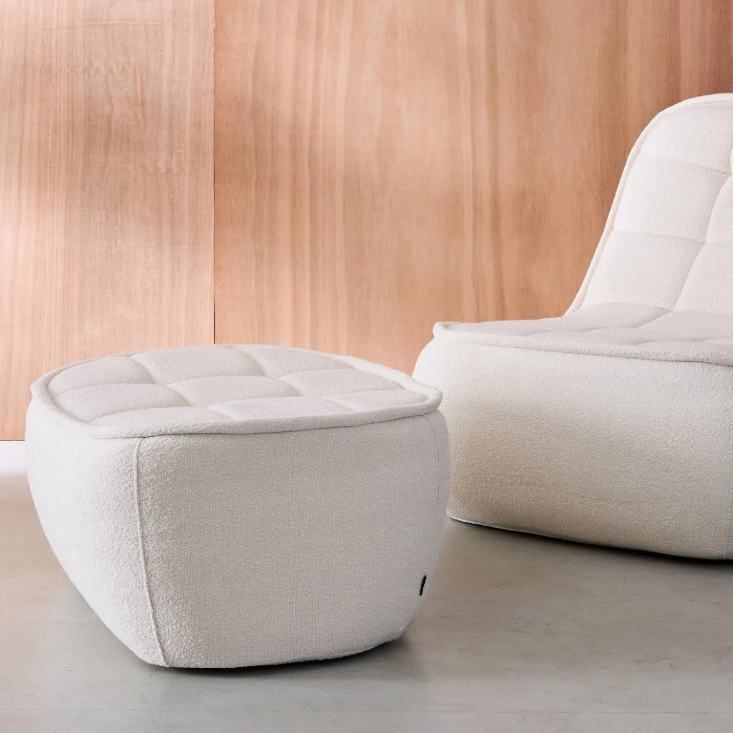 Sitzhocker, Fußhocker mit strukturierem Bouclé-Bezug für den Sessel Boni