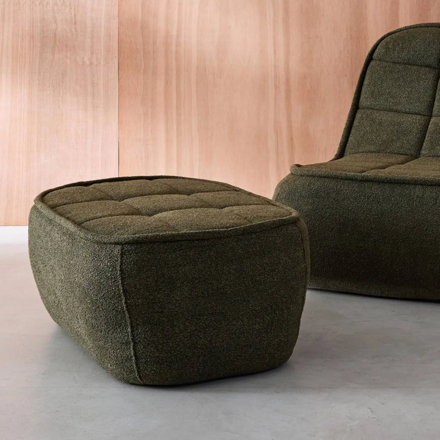Sitzhocker, Fußhocker mit strukturierem Bouclé-Bezug für den Sessel Boni