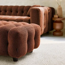 Sitzhocker Fußhocker mit strukturiertem Bouclébezug für 3-Sitzer Ecksofa Leon