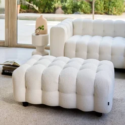Sitzhocker Fußhocker mit strukturiertem Bouclébezug für 3-Sitzer Ecksofa Leon
